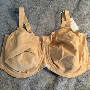 NWT Elomi Energise J-Hook 44J (44GG) Nude Bra Underwire NO PADDING